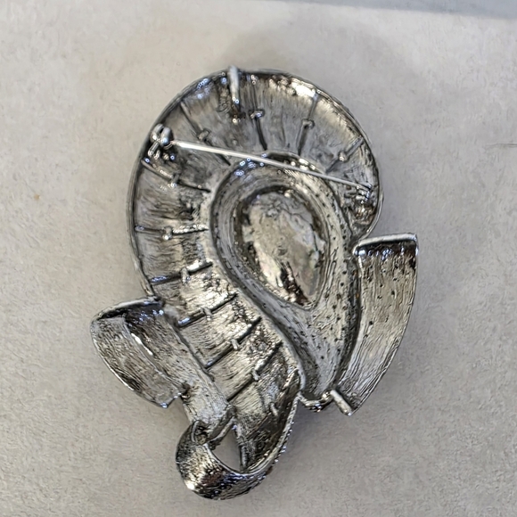 Large Vintage Silver Statement CZ Brooch Pin - Picture 9 of 10